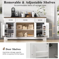 Farmhouse Buffet Cabinet with Metal Hardware and Wood Grain, Sturdy Sideboard for Kitchen and Dining Room, 55'' L x 15.5" W x 32" H, Vintage White(m-4)