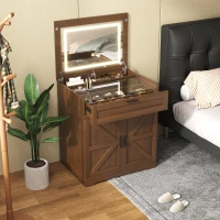 Versatile 3-in-1 Flip Top Makeup Vanity Cabinet with LED Lighted Mirror, Rustic Dressing Table for Bedroom, 26.5'' L x 19.5" W x 29.5" H, Walnut(m-1)