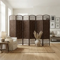 HOMCOM 6 Panel Folding Room Divider Portable Privacy Screen Wave Fiber Room Partition for Home Office Brown(m-2)