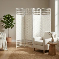 HOMCOM 4 Panel Folding Room Divider Portable Privacy Screen Wave Fiber Room Partition for Home Office White(m-2)