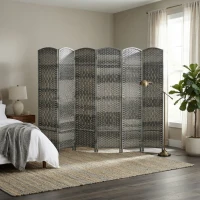 HOMCOM Folding Room Divider Screen 6 Panel 6' Tall Privacy Screen Freestanding Wood Partition for Home Office, Mixed Gray(m-10)