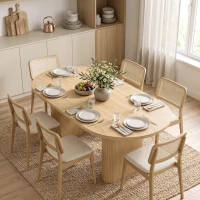 HOMCOM Farmhouse Dining Table Curved Top Kitchen Table Dining Room Kitchen Oak Wood Grain(m-8)