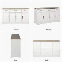 Farmhouse Buffet Cabinet with Metal Hardware and Wood Grain, Sturdy Sideboard for Kitchen and Dining Room, 55'' L x 15.5" W x 32" H, Vintage White(m-8)