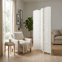 HOMCOM Room Divider, 3 Panel Folding Privacy Screen, 6FT Tall Portable Weave Partition Wall Divider for Bedroom, White(m-10)