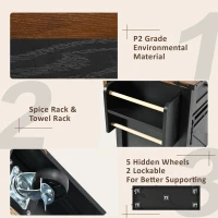 Farmhouse Kitchen Island with Power Outlet, Drop Leaf and Sliding Barn Doors, Versatile Rolling Cart for Kitchen, 53.5'' L x 18.5" W x 37" H, Black(m-6)