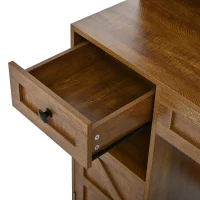 Farmhouse Makeup Vanity with LED Mirror and Outlet, Chic Dressing Table with Drawers and Padded Stool, 37.5'' L x 15.5" W x 56" H, Rustic Brown(m-11)