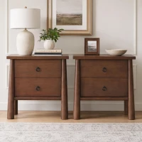 Modern Nightstand Set of 2 with 2 Drawers, Wooden Bedside Storage Tables with Signature Rounded Legs, 23.5'' L x 15.5'' W x 23.5'' H, Brown(m-6)