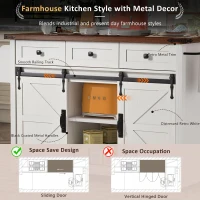 Farmhouse Kitchen Island with Power Outlet, Drop Leaf and Sliding Barn Doors, Versatile Rolling Cart for Kitchen, 53.5'' L x 18.5" W x 37" H, White(m-5)