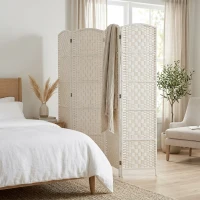 HOMCOM Room Divider, 4 Panel Folding Privacy Screen, 6FT Tall Portable Weave Partition Wall Divider for Bedroom, White(m-7)