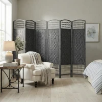 HOMCOM 6 Panel Folding Room Divider Portable Privacy Screen Wave Fiber Room Partition for Home Office Dark Gray(m-2)