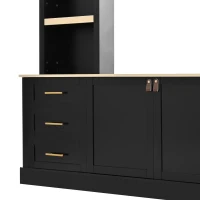 Rustic Farmhouse Entertainment Centre with 6 Storage Drawers, Modern TV Wall Unit with Adjustable Shelves, 98.5'' L x 15.5'' W x 79.5'' H, Black(m-9)