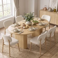 HOMCOM Farmhouse Dining Table Curved Top Kitchen Table Dining Room Kitchen Oak Wood Grain(m-1)