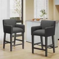 Modern Upholstered Counter Stool Set of 2 with Rounded Armrests, Comfortable Breakfast Bar Stool for Kitchen, 24'' L x 23" W x 39.5" H, Charcoal(m-1)