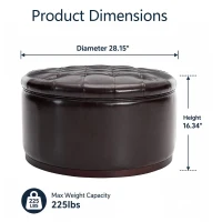 Elegant Round Storage Ottoman with Tufted Chenille and Removable Lid, Versatile Coffee Table for Living Room, 28'' L x 28" W x 16.5" H, Dark Brown(m-3)