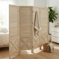 HOMCOM 4.7' 4 Panel Wooden Room Divider with Pegboard Display, Folding Privacy Screen for Home Office, Natural(m-10)