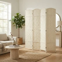HOMCOM Folding Room Divider Screen 4 Panel 6' Tall Privacy Screen Freestanding Wood Partition for Home Office, White(m-2)