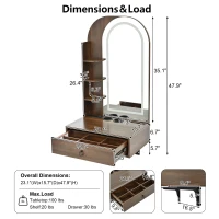 Modern Floating Makeup Vanity with Arched Mirror, Outlet and 3-Color Lights, Versatile Wall Vanity for Bedrooms, 23'' L x 15.5" W x 48" H, Walnut(m-3)
