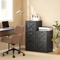 HOMCOM Vertical Storage Drawers Farmhouse X Pattern Printer Stand Fits Letter Files 2 Drawers Black(m-8)