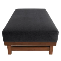 Sleek Large Ottoman with Faux Leather and Walnut Legs, Versatile Coffee Table for Living Room and Bedroom, 48" L × 27.5" W × 15.5" H, Black(m-8)
