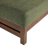 Sleek Large Ottoman with Faux Leather and Walnut Legs, Versatile Coffee Table for Living Room and Bedroom, 48" L × 27.5" W × 15.5" H, Green(m-9)