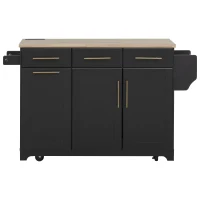 Vintage Kitchen Island with Trash Storage and Organizers, Versatile Rolling Cart with Power Outlet and Spice Rack, 59'' L x 29.5" W x 35.5" H, Black(m-2)