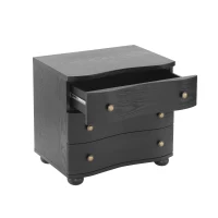 Retro Modern Nightstand Set of 2 with 3 Wave Drawers, Wooden Bedside Storage Tables with Bulbous Feet, 23.5'' L x 15.5'' W x 22.5'' H, Black(m-6)