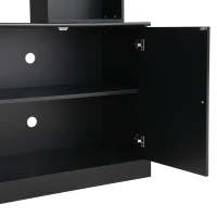 Mid-Century Entertainment Centre with 7 Adjustable Shelves, 4-Piece TV Wall Unit Console with 6 Cable Holes, 95.5'' L x 15.5'' W x 76.5'' H, Black(m-12)
