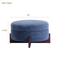 Chic Round Ottoman with Storage and Tufted Upholstery, Versatile Coffee Table for Living Room and Bedroom, 32'' L x 32" W x 17.5" H, Blue(m-3)
