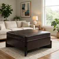 Modern Large Square Ottoman with PU Leather and Hidden Storage, Versatile Coffee Table for Living Room, 30.5'' L x 30.5" W x 17.5" H, Dark Brown(m-6)
