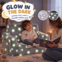 Qaba Kids Couch, 2 in 1 Toddler Couch with Glow in the Dark Stars, Sit to Lie, Ready from Box for Bedroomfor 18-48 M, Grey(m-5)
