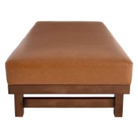 Sleek Large Ottoman with Faux Leather and Walnut Legs, Versatile Coffee Table for Living Room, 48" L × 27.5" W × 15.5" H, Light Brown(m-7)