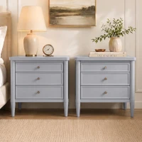 Modern Farmhouse Nightstand Set of 2 with 3 Storage Drawers, Wooden Bedside End Tables with Tapered Legs, 23.5'' L x 15.5'' W x 24.5'' H, Gray(m-1)