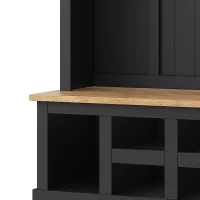 Farmhouse Hall Tree Coat Rack with 13 Compartments, Shoe Storage Bench Unit with Wide Storage Seating Bench, 59'' L x 18'' W x 79'' H, Black(m-13)