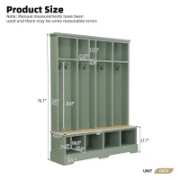 Farmhouse Hall Tree Coat Rack with 8 Retro Hooks, Shoe Bench Unit with 8 Storage Compartments, 59'' L x 15.5'' W x 76.5'' H, Mint Green(m-3)