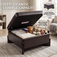 Modern Large Square Ottoman with PU Leather and Hidden Storage, Versatile Coffee Table for Living Room, 30.5'' L x 30.5" W x 17.5" H, Dark Brown(m-4)