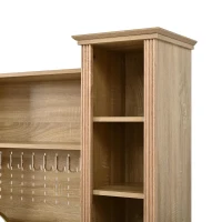 Farmhouse Makeup Vanity with LED Mirror and Power Outlet, Chic Dressing Desk with Jewelry Organizer, 54.5'' L x 15.5" W x 70" H, Natural+White(m-10)