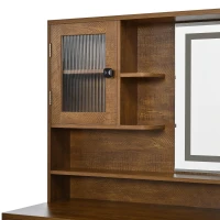 Farmhouse Makeup Vanity with LED Mirror and Outlet, Chic Dressing Table with Drawers and Padded Stool, 37.5'' L x 15.5" W x 56" H, Rustic Brown(m-10)