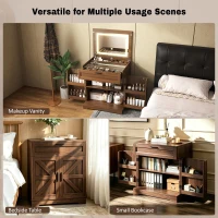 Versatile 3-in-1 Flip Top Makeup Vanity Cabinet with LED Lighted Mirror, Rustic Dressing Table for Bedroom, 26.5'' L x 19.5" W x 29.5" H, Walnut(m-8)