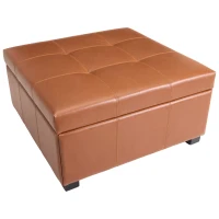 Retro-Chic Square Ottoman with Storage and Faux Leather, Versatile Coffee Table for Living Room and Bedroom, 34'' L x 34" W x 18.5" H, Caramel(m-2)