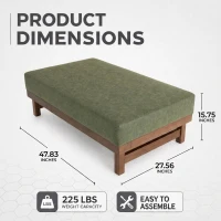Sleek Large Ottoman with Faux Leather and Walnut Legs, Versatile Coffee Table for Living Room and Bedroom, 48" L × 27.5" W × 15.5" H, Green(m-3)