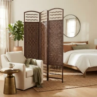 HOMCOM 3 Panel Folding Room Divider Portable Privacy Screen Wave Fiber Room Partition for Home Office Brown(m-10)