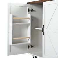 Farmhouse Kitchen Island with Power Outlet and Drop Leaf, Versatile Rolling Cart with Spice Rack and Storage, 54.5'' L x 28.5" W x 36.5" H, White(m-10)