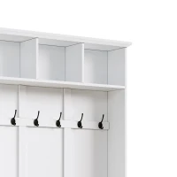 Rustic Farmhouse Hall Tree Coat Rack with Shoe Storage Bench, Heavy-Duty Storage Cabinet Unit with 6 Metal Hooks, 55'' L x 15.5'' W x 73'' H, White(m-11)