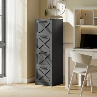 HOMCOM Vertical Storage Drawers Farmhouse X Pattern Printer Stand Fits Letter Files 4 Drawers Black(m-10)