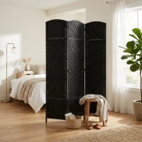 HOMCOM Room Divider 3 Panel, 6FT Tall Folding Privacy Screen, Freestanding Hand-Woven Partition for Room Separation with 360° Hinges, Paper Rope Diamond Weave, Black(m-2)