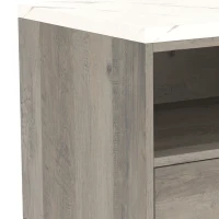 HOMCOM Floating Bedside Tables Set of 2 with Drawer, Open Storage and White Marble Effect Top for Bedroom, Natural(m-10)