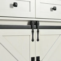 Farmhouse Kitchen Island with Power Outlet, Drop Leaf and Sliding Barn Doors, Versatile Rolling Cart for Kitchen, 53.5'' L x 18.5" W x 37" H, White(m-13)