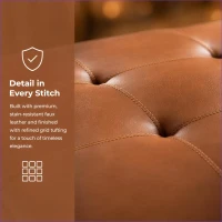 Retro-Chic Square Ottoman with Storage and Faux Leather, Versatile Coffee Table for Living Room and Bedroom, 34'' L x 34" W x 18.5" H, Caramel(m-4)