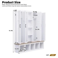 Rustic 4-in-1 Hall Tree Coat Rack with 4 Cabinets and 6 Sturdy Hooks, Shoe Storage Bench Unit for Mudroom, 63'' L x 15.5'' W x 76.5'' H, White(m-3)
