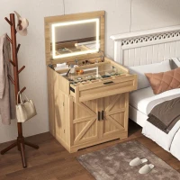 Versatile 3-in-1 Flip Top Makeup Vanity Cabinet with LED Lighted Mirror, Rustic Dressing Table for Bedroom, 26.5'' L x 19.5" W x 29.5" H, Natural(m-1)